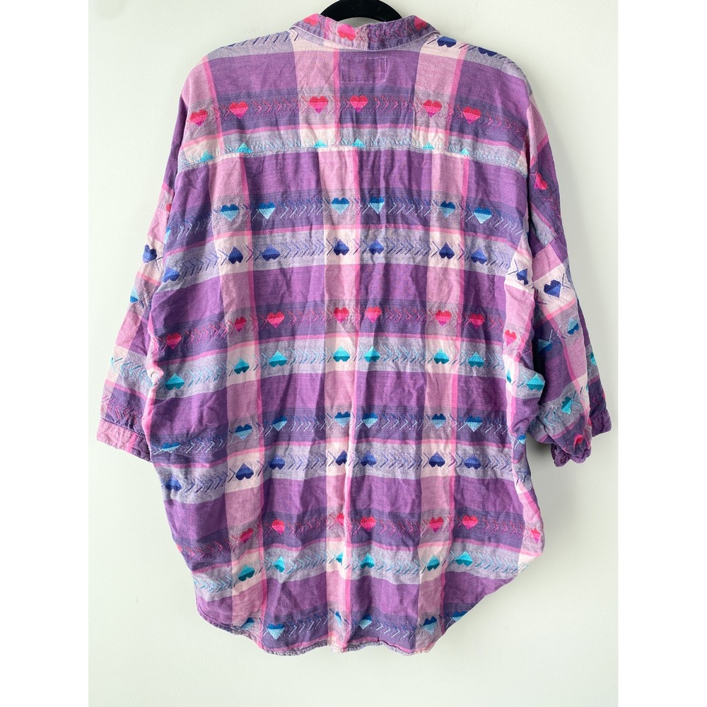 Vintage Capistrano Heart Plaid Button Up Shirt 20/22 Purple 90s Retro Valentines - Picture 5 of 9